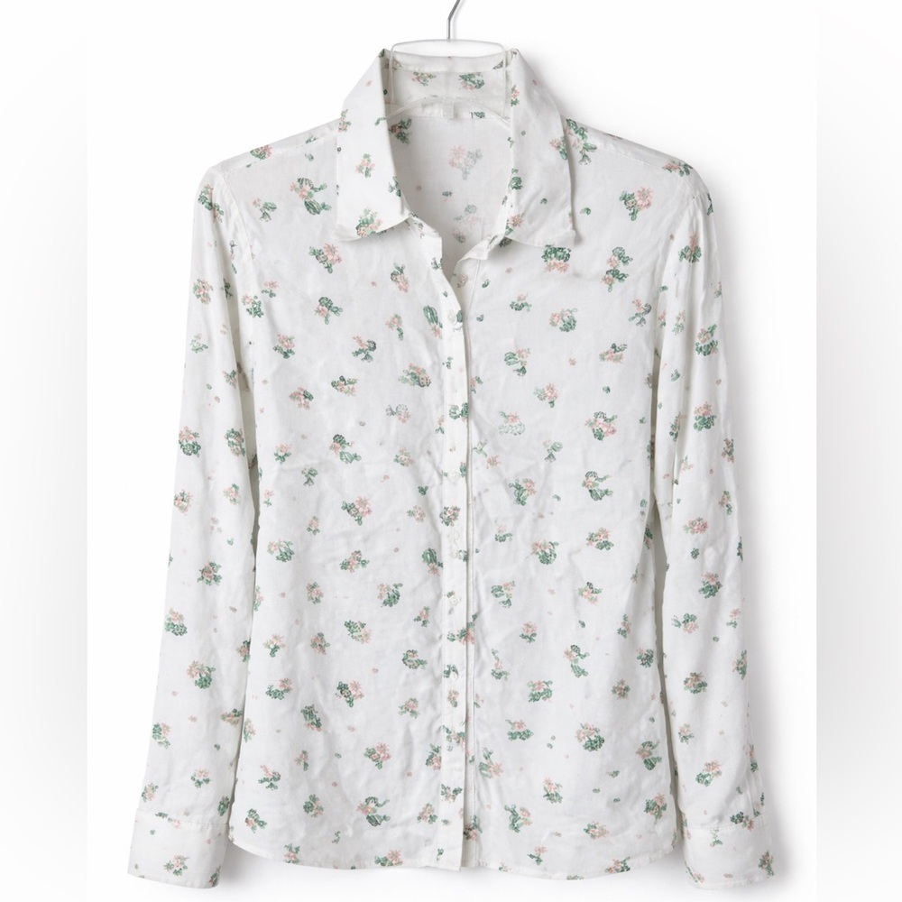 Honey Punch Cactus Print Button Down White Pink Green Western Desert Blouse, S